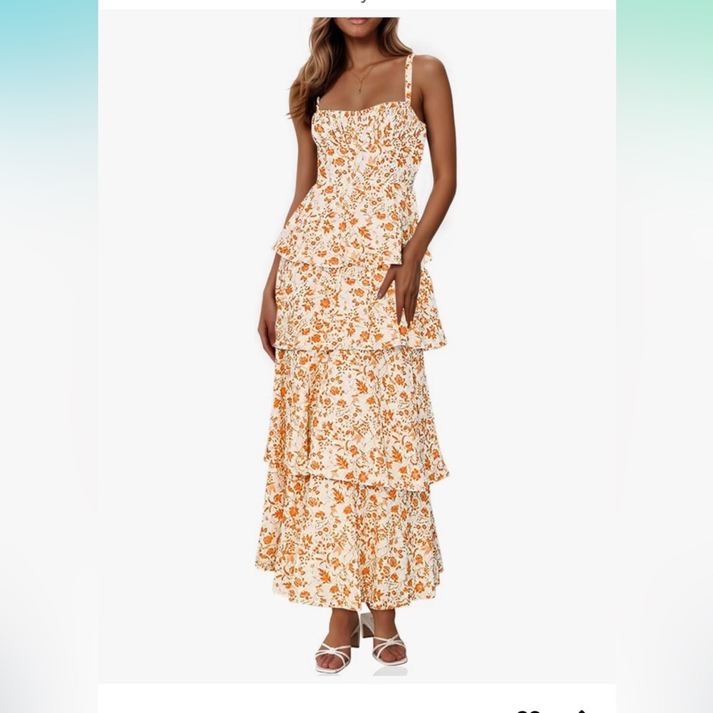Floral Tiered Maxi Dress - Orange
